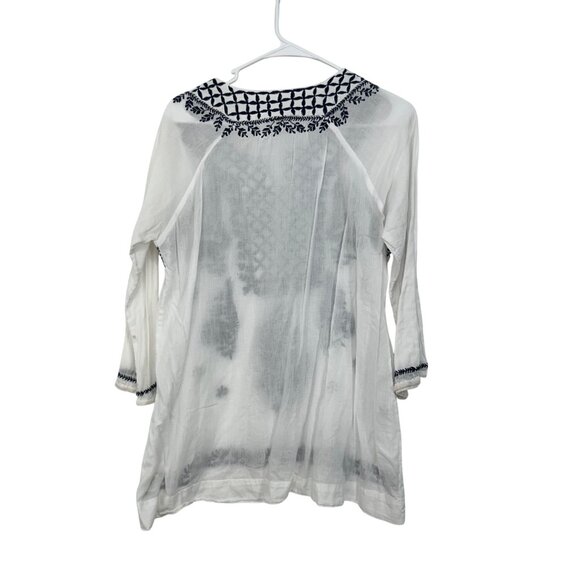 Solitaire White & Black Embroidered Cotton Semi Sheer Tunic Top Women Size L - Picture 9 of 9